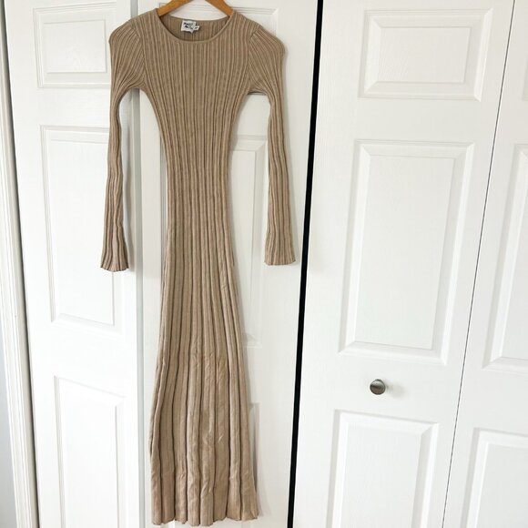 Princess Polly Tesha Long Sleeve Ribbed Knit Maxi Dress Size XS/S Beige Tan - Picture 3 of 10